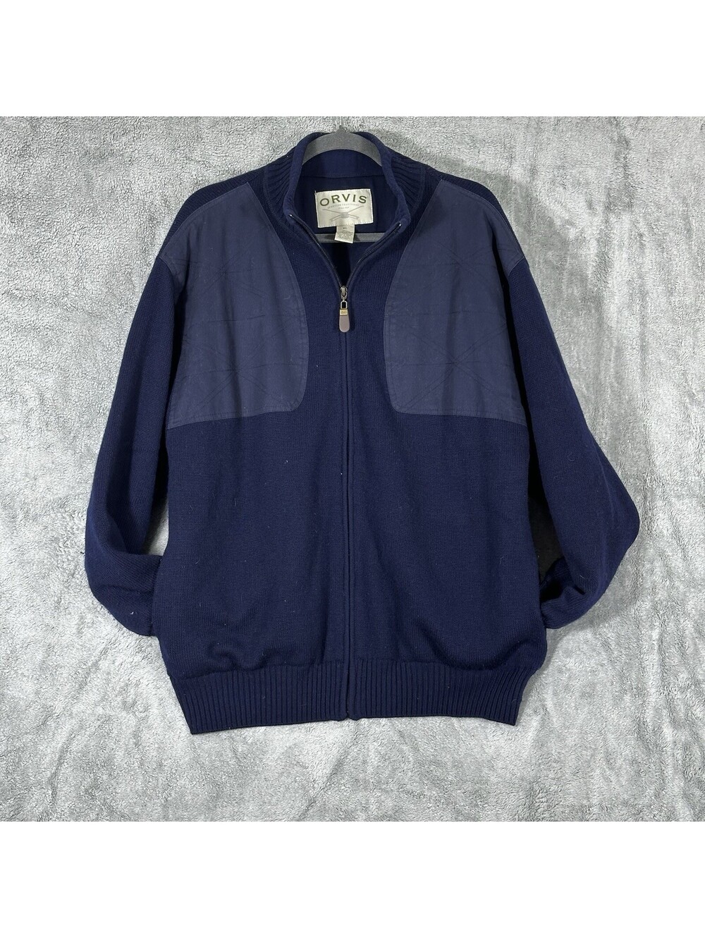 Orvis Mens XL Ultimate Foul Weather Sweater Navy Blue Wool Lined Shooting Jacket